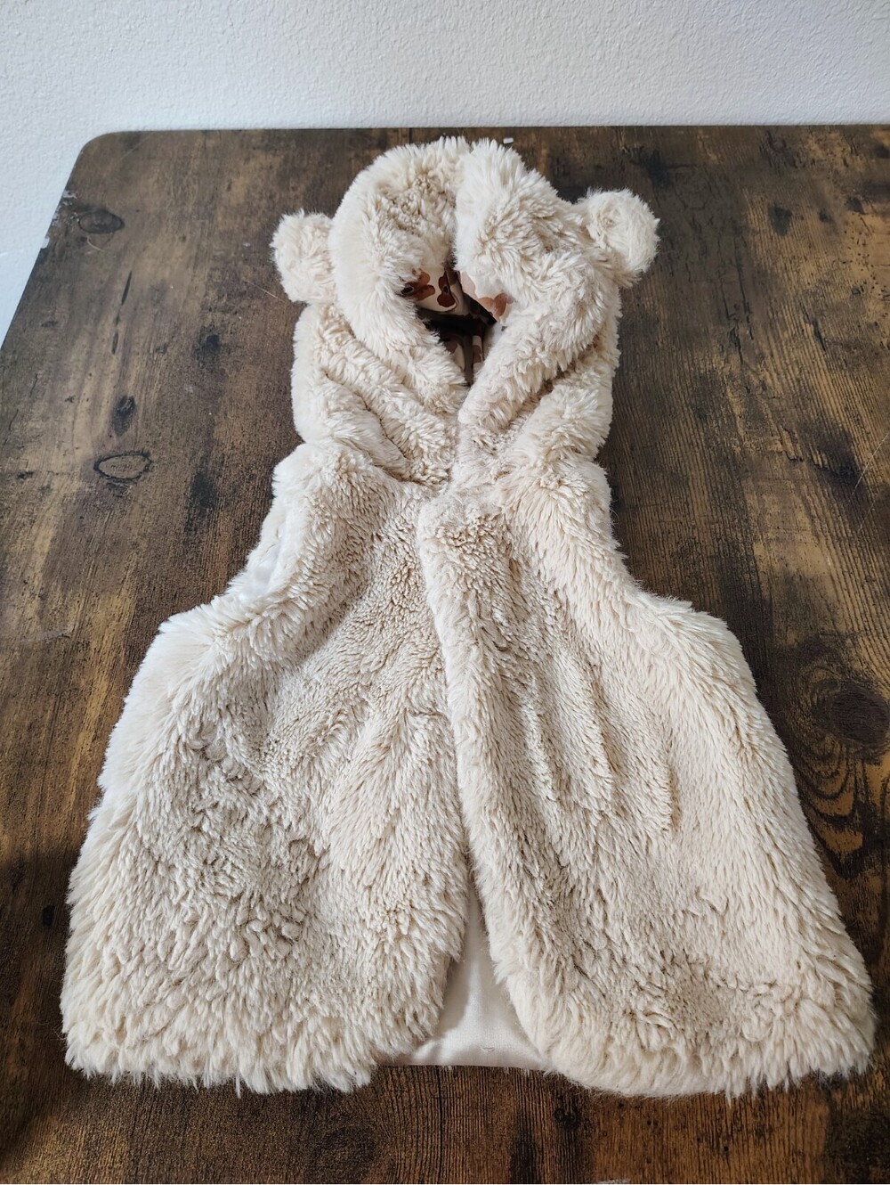 Baby Girl 9 mo Pl Baby vest coat smooth faux fur ivory smooth bear ears hooded